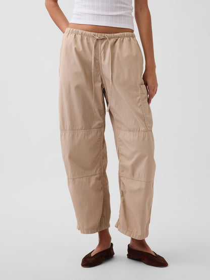 Bej Mid Rise Twill Easy Barrel Utility Pantolon