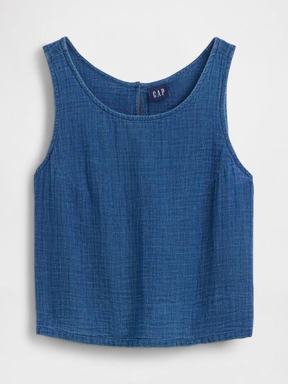 Mavi Pamuk Gauze Denim Shell Askılı Üst
