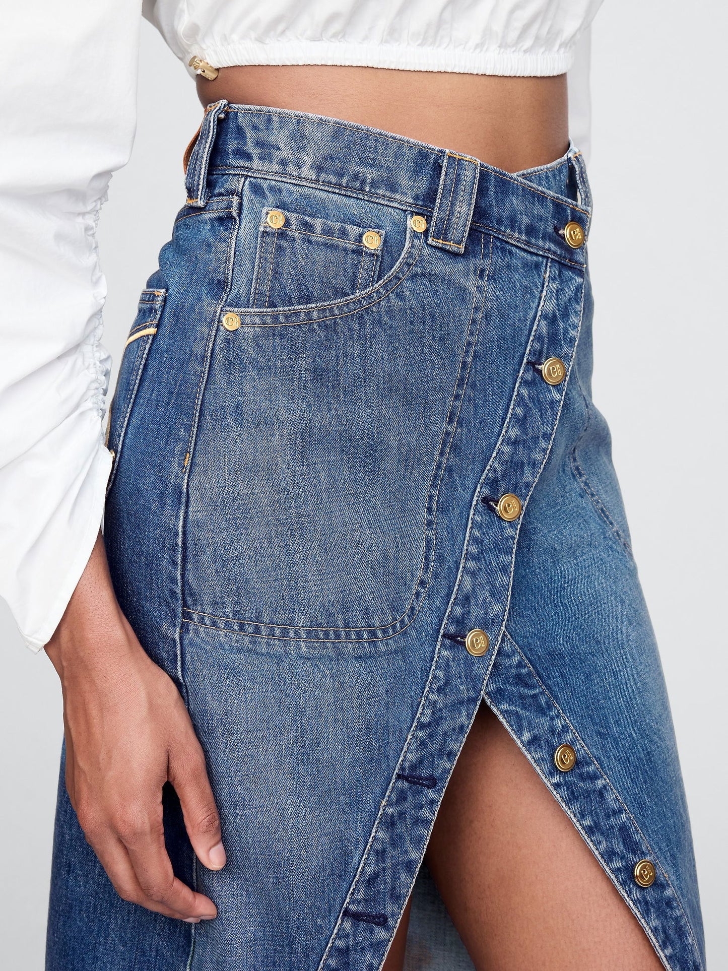 Mavi Gap × Cult Gaia Asimetrik Denim Midi Etek