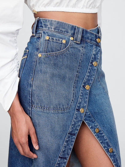 Mavi Gap × Cult Gaia Asimetrik Denim Midi Etek