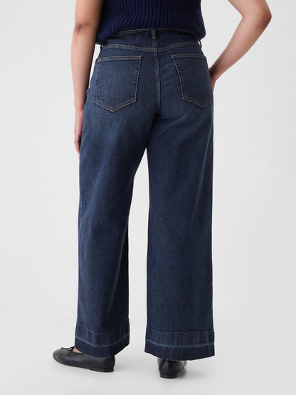 Lacivert High Rise Stride Belted Wide-leg Jean Pantolon