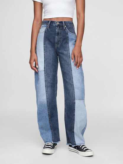 Mavi High Rise Patchwork Barrel Jean Pantolon