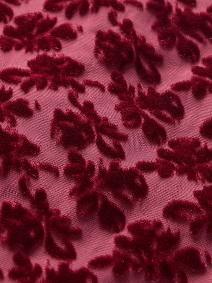 Bordo Kadife Işlemeli Crop Bluz