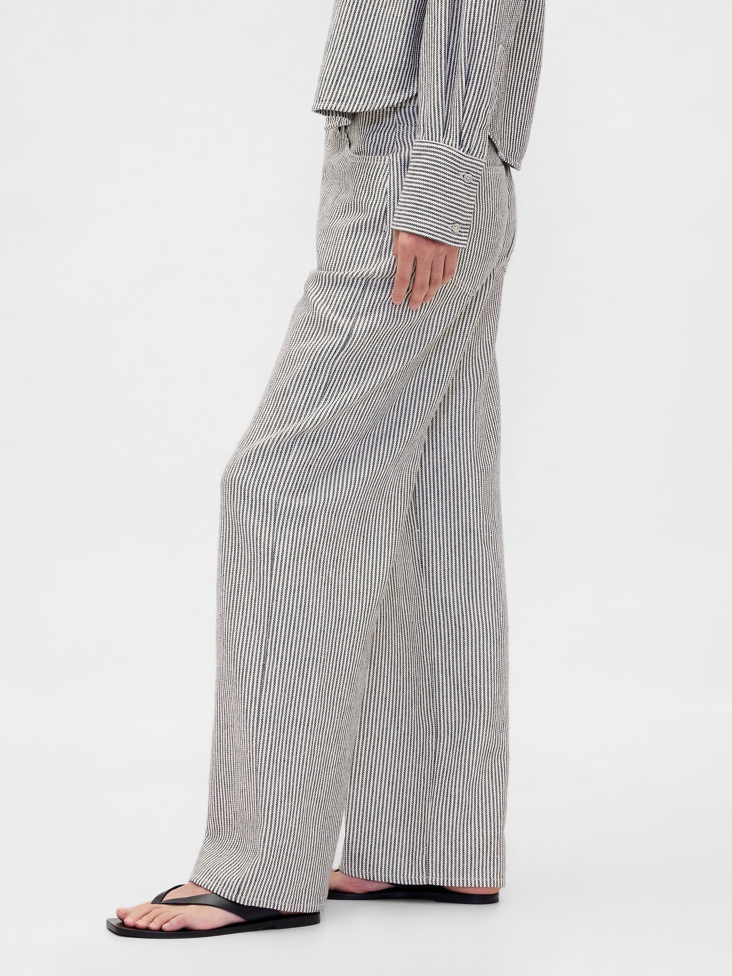 Beyaz Keten-pamuk Karışımı Wide-leg Pantolon