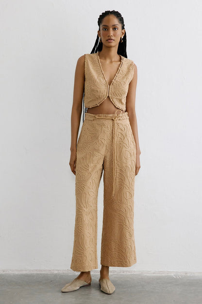 Yandan Fermuarlı Bol Paça Camel Pantolon