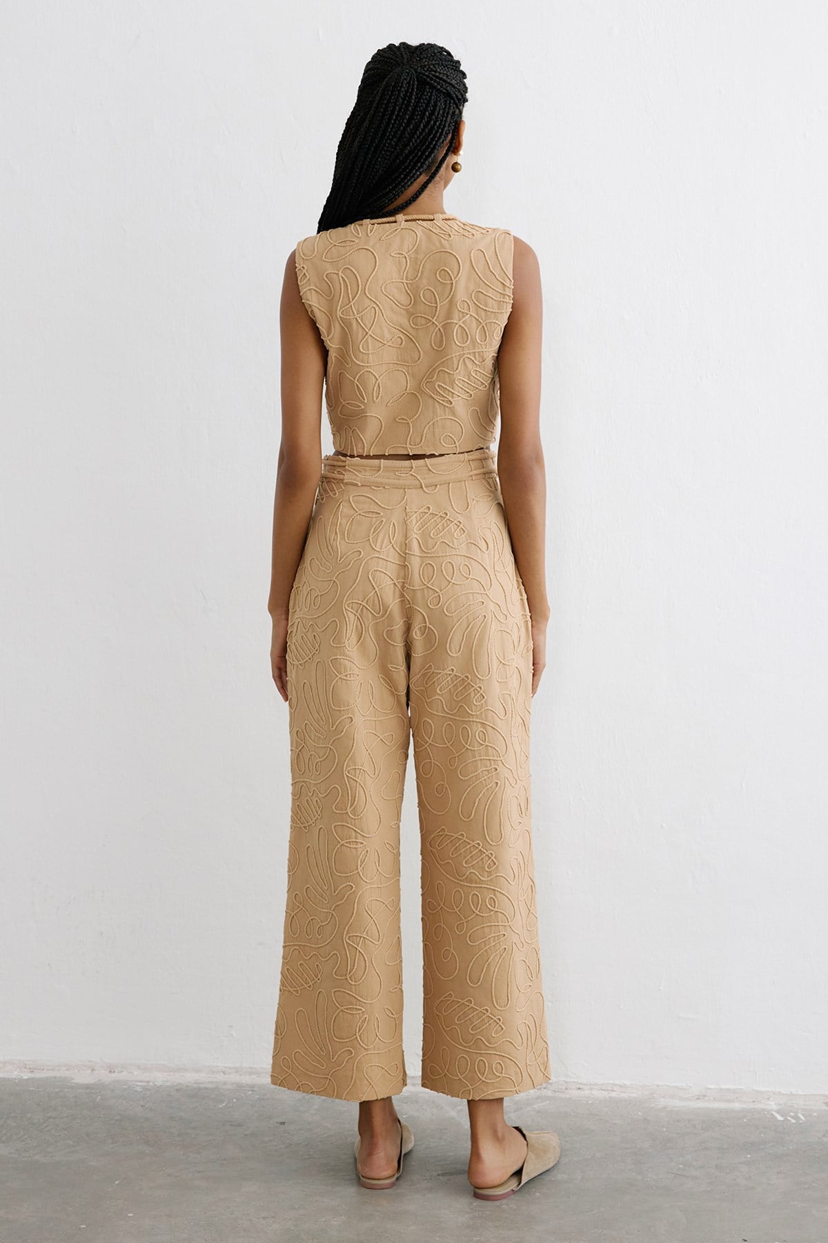 Yandan Fermuarlı Bol Paça Camel Pantolon