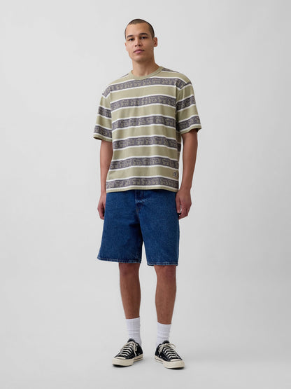 Haki Keith Haring Oversized Çizgili T-shirt