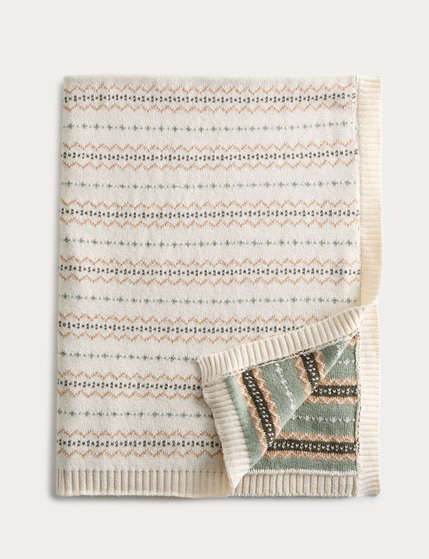 Saf Pamuk Karışımlı Fair Isle Desenli Şal