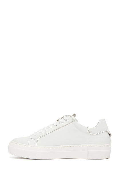 Kadın Beyaz Bağcıklı Deri Sneaker