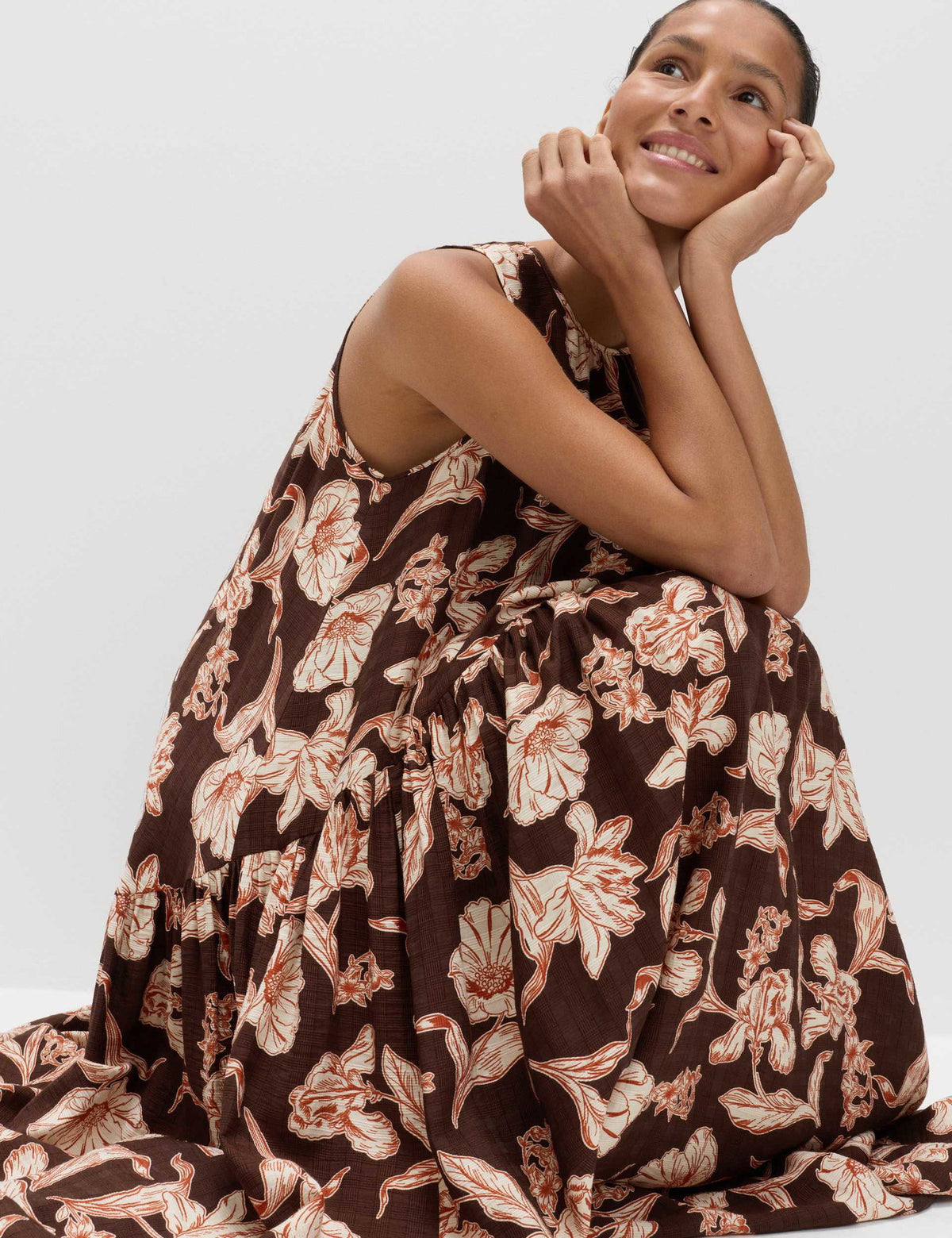 Çiçek Desenli Relaxed Fit Maxi Elbise