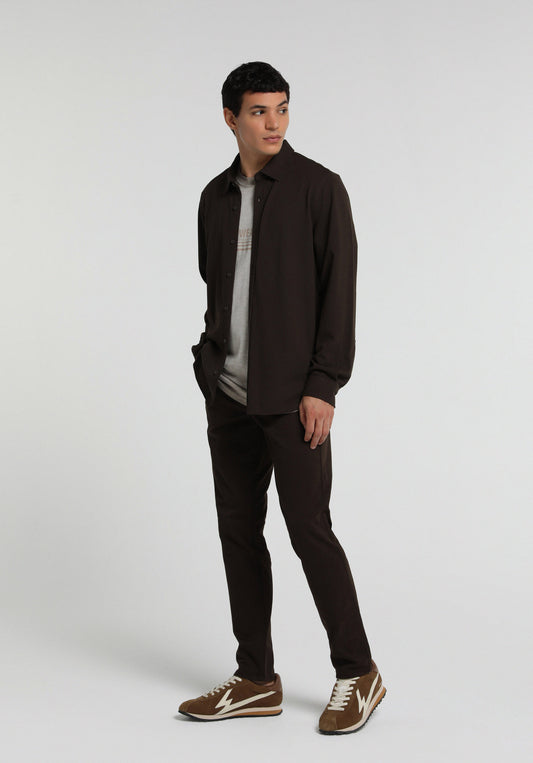 Slim Fit Orta Bel Düz Paça Erkek Kahverengi Pantolon