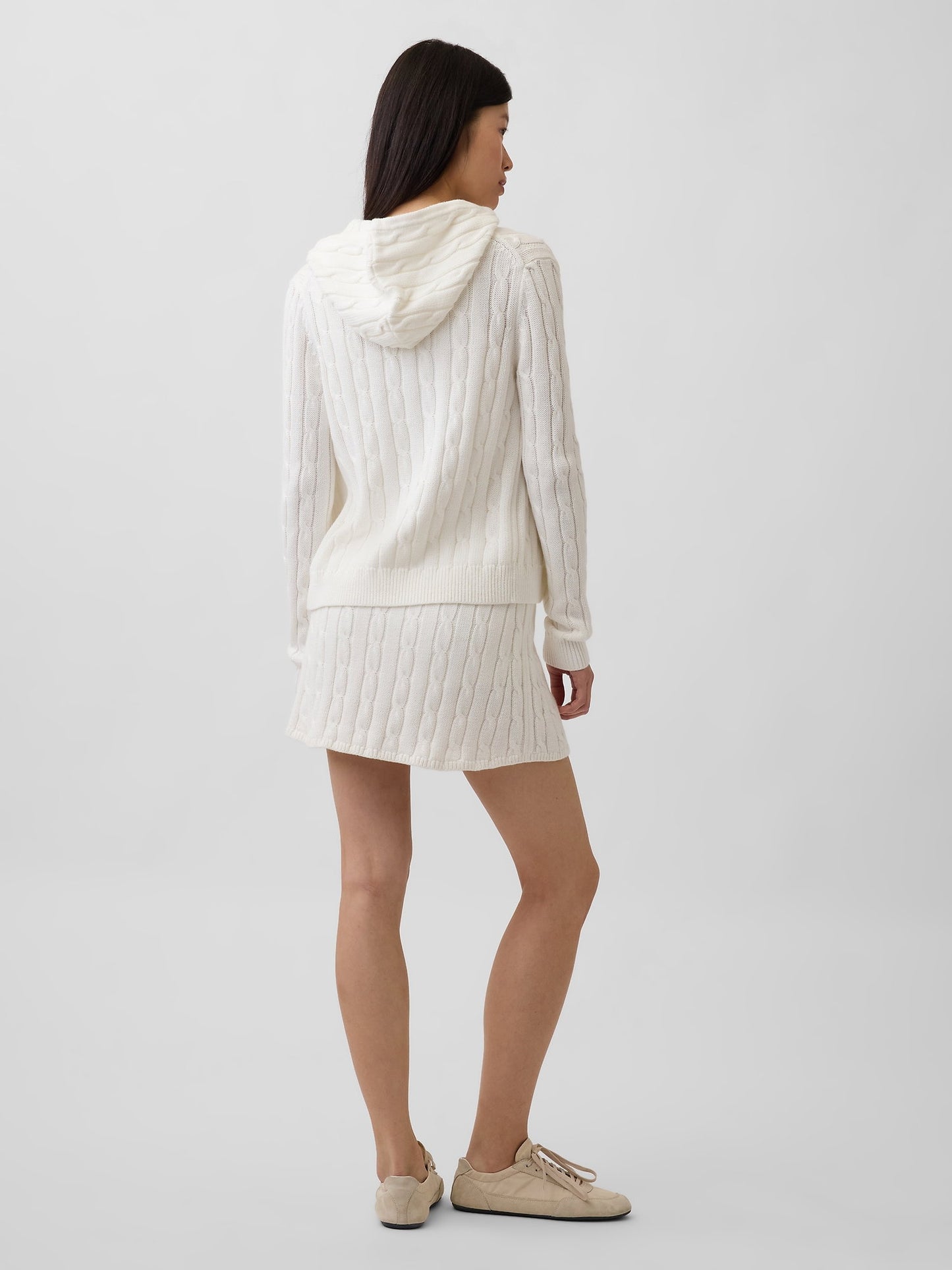 Beyaz 100% Pamuk Cable-knit Mini Şort