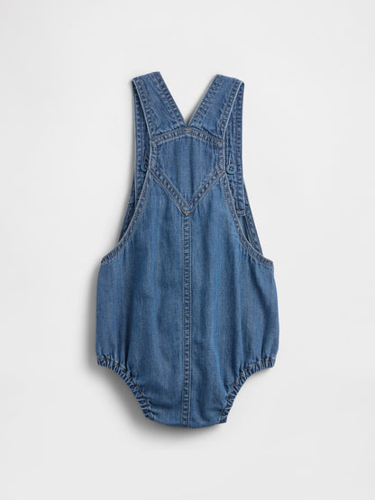 Mavi Papatya Işlemeli Denim Tulum