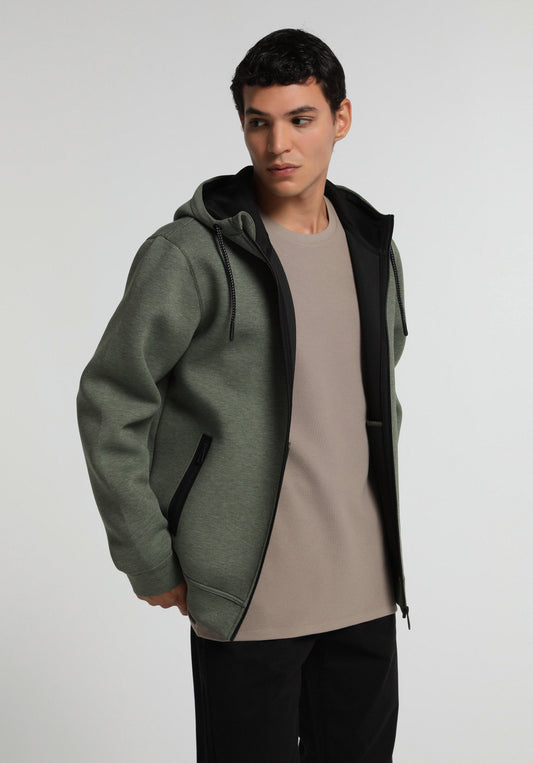 Regular Fit Kapüşonlu Düz Erkek Yeşil Sweatshirt