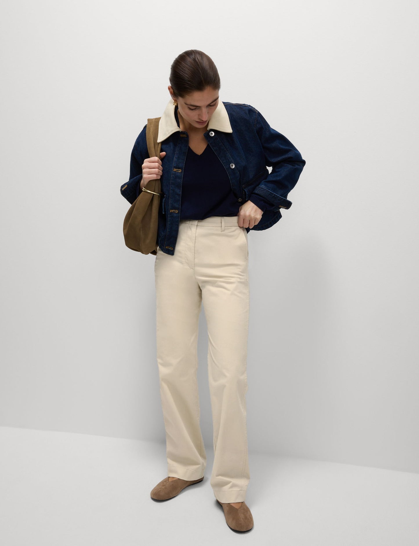 Yüksek Bel Straight Leg Chino Pantolon