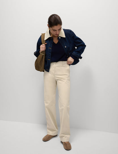 Yüksek Bel Straight Leg Chino Pantolon