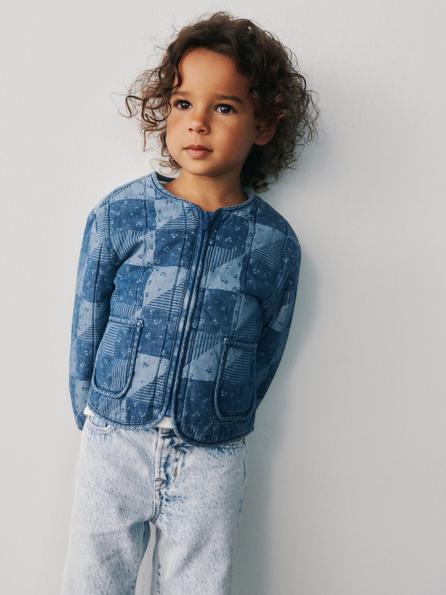 Lacivert Kapitone Patchwork Denim Ceket