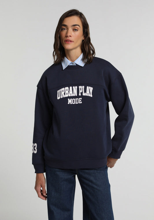 Regular Fit Yuvarlak Yaka Baskılı Kadın Lacivert Sweatshirt