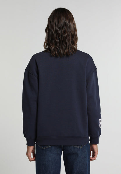Regular Fit Yuvarlak Yaka Baskılı Kadın Lacivert Sweatshirt