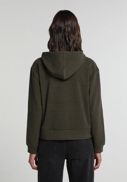 Regular Fit Kapüşonlu Düz Kadın Yeşil Sweatshirt