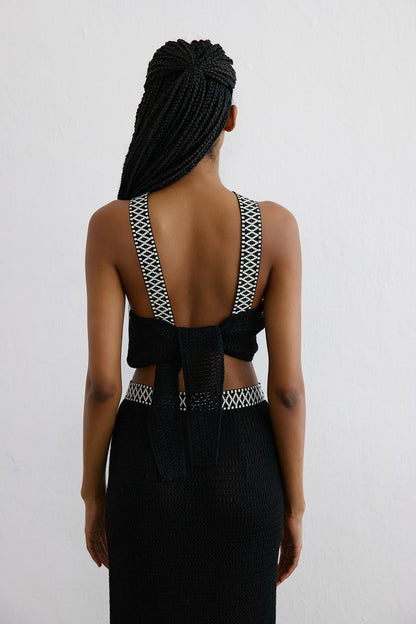 Sırt Bağlamalı Crop Siyah Bluz