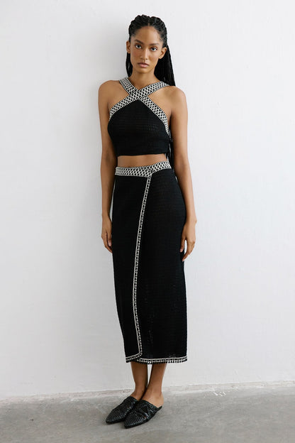 Sırt Bağlamalı Crop Siyah Bluz