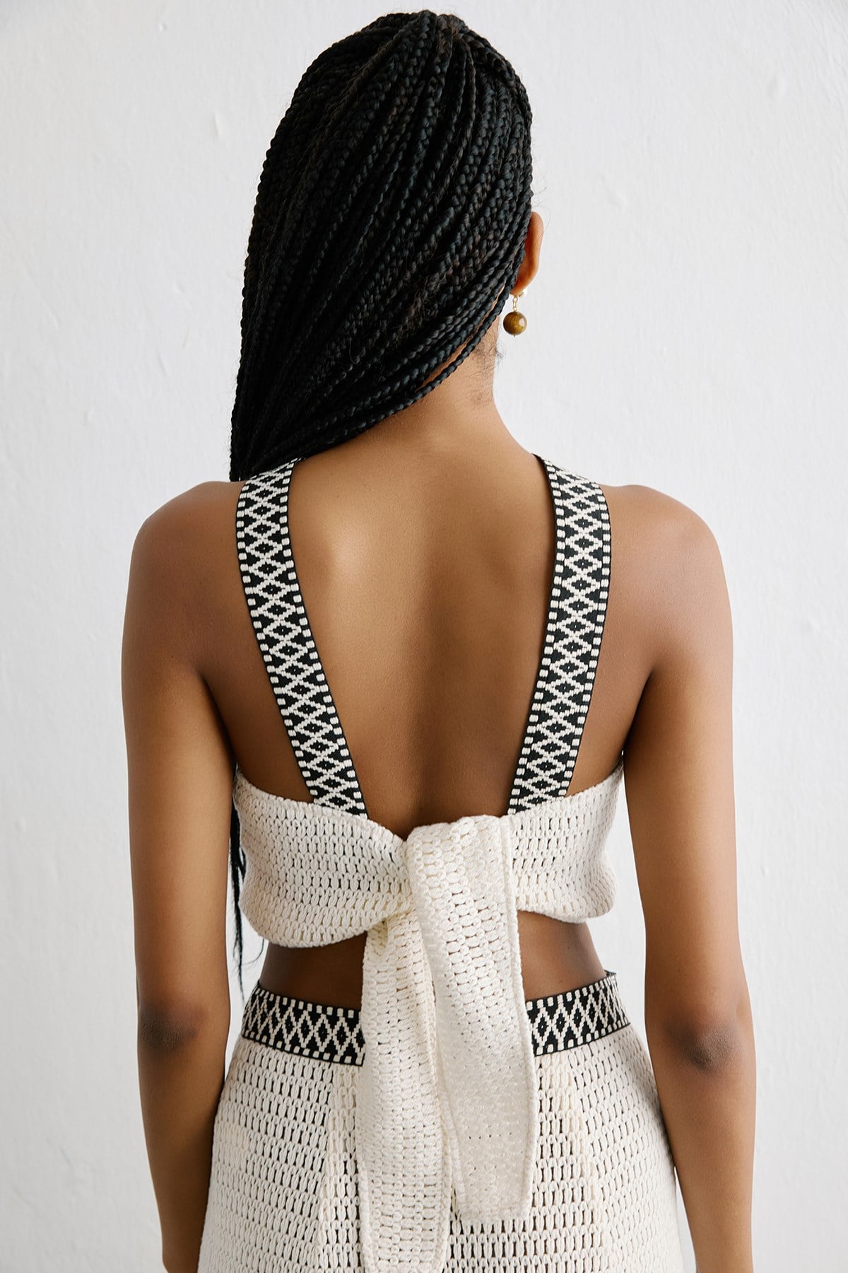 Sırt Bağlamalı Crop Ekru Bluz