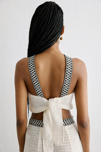 Sırt Bağlamalı Crop Ekru Bluz