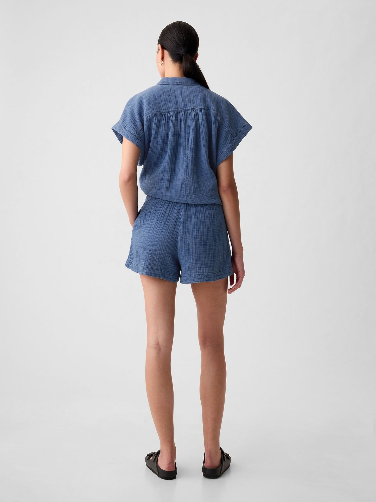 Mavi Crinkle Gauze Denim Easy Şort
