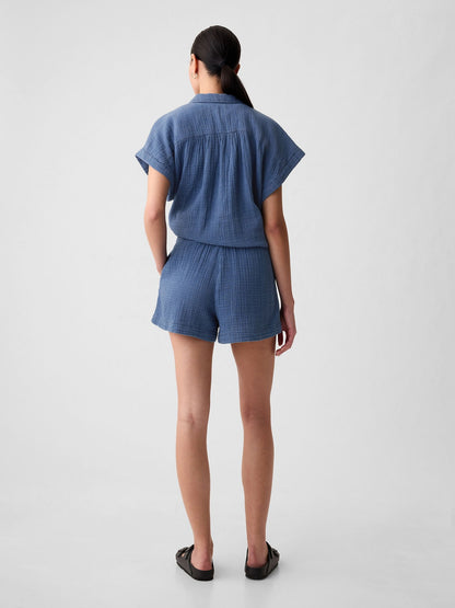 Mavi Crinkle Gauze Denim Easy Şort
