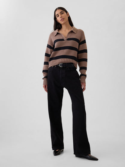 Kahverengi Polo Yaka Crop Kazak