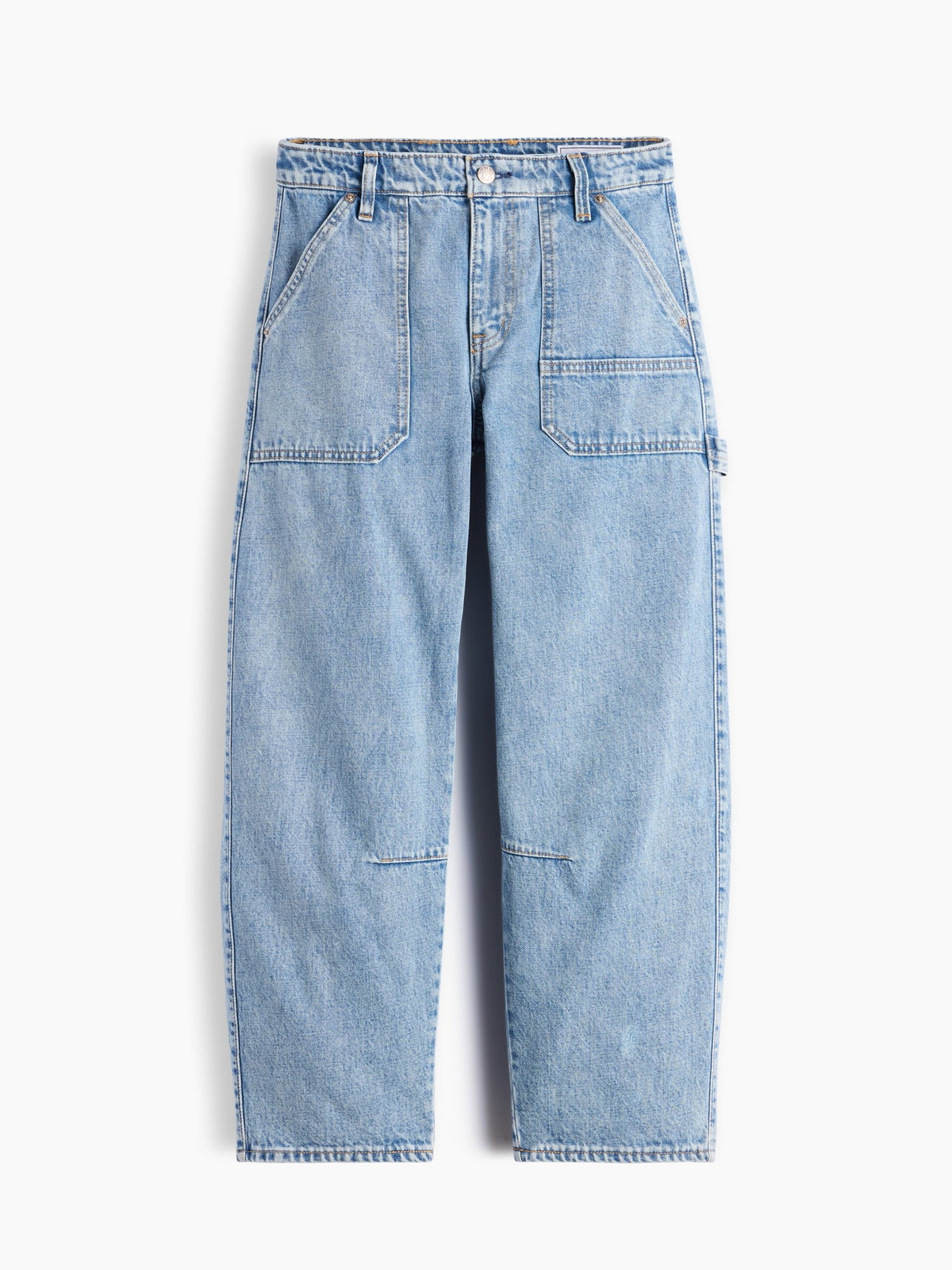 Açık Mavi Mid Rise Barrel Utility Jean Pantolon