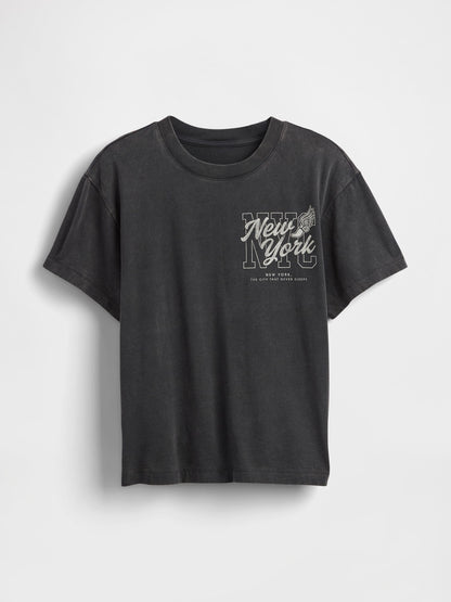 Koyu Gri Relaxed Nyc Grafik T-shirt