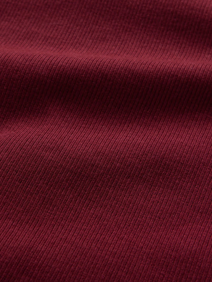 Bordo Modern Fitilli Crop Balıkçı Yaka T-shirt
