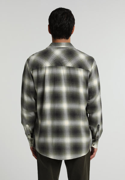 Regular Fit Shirt Neck Ekoseli Erkek Yeşil Uzun Kol Gömlek