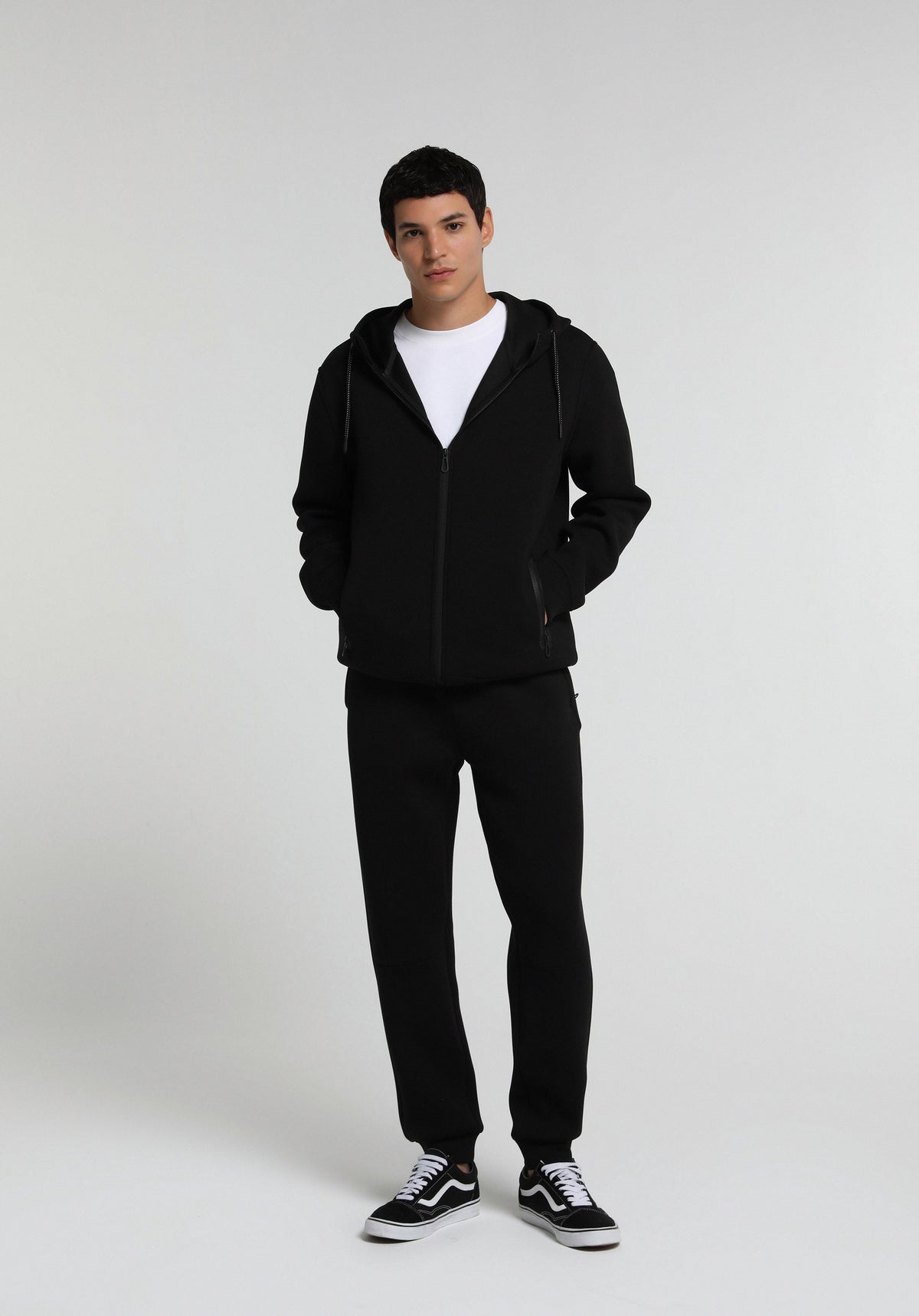 Regular Fit Kapüşonlu Düz Erkek Siyah Sweatshirt