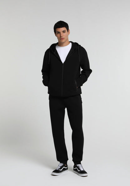 Regular Fit Kapüşonlu Düz Erkek Siyah Sweatshirt