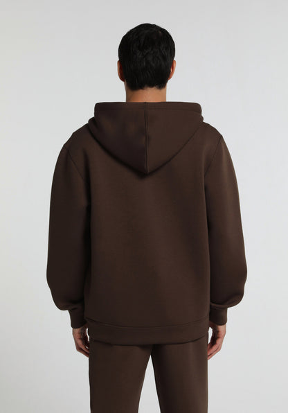 Regular Fit Kapüşonlu Düz Erkek Kahverengi Sweatshirt