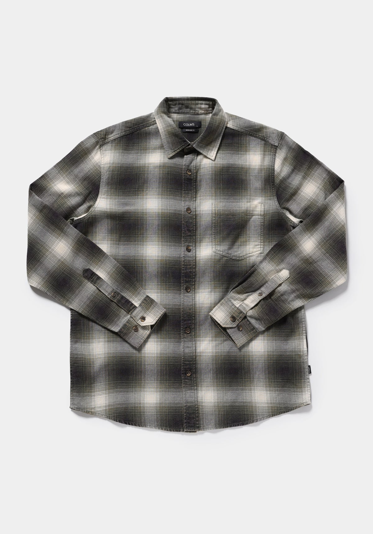 Regular Fit Shirt Neck Ekoseli Erkek Yeşil Uzun Kol Gömlek