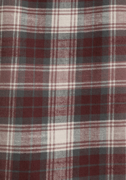 Regular Fit Shirt Neck Ekoseli Erkek Bordo Uzun Kol Gömlek