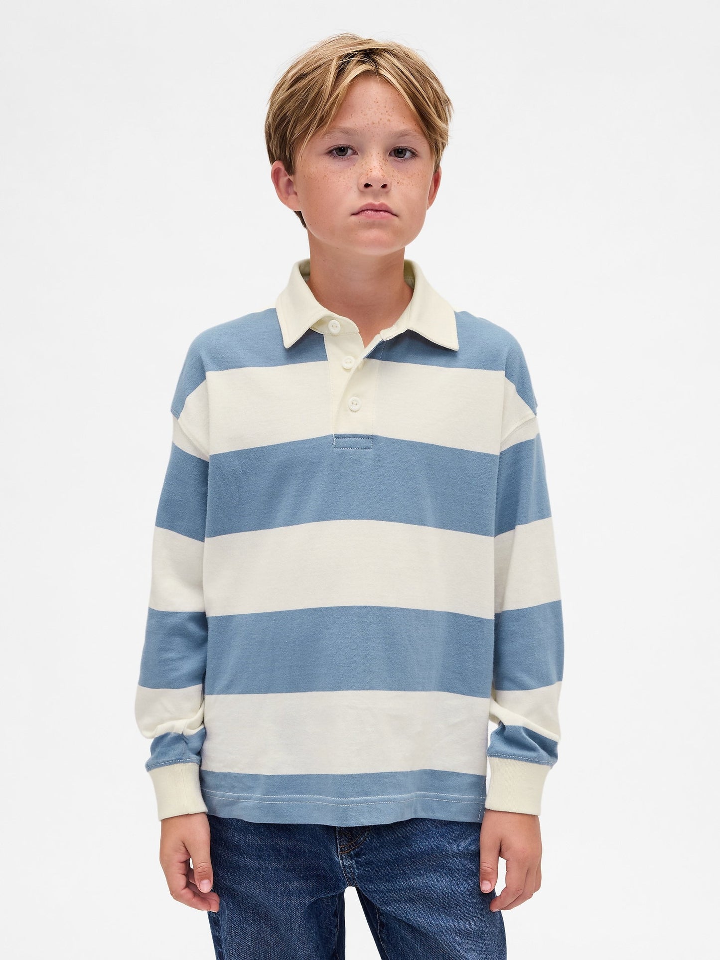 Açık Mavi Rugby Stripe Polo T-shirt