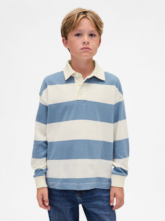 Açık Mavi Rugby Stripe Polo T-shirt