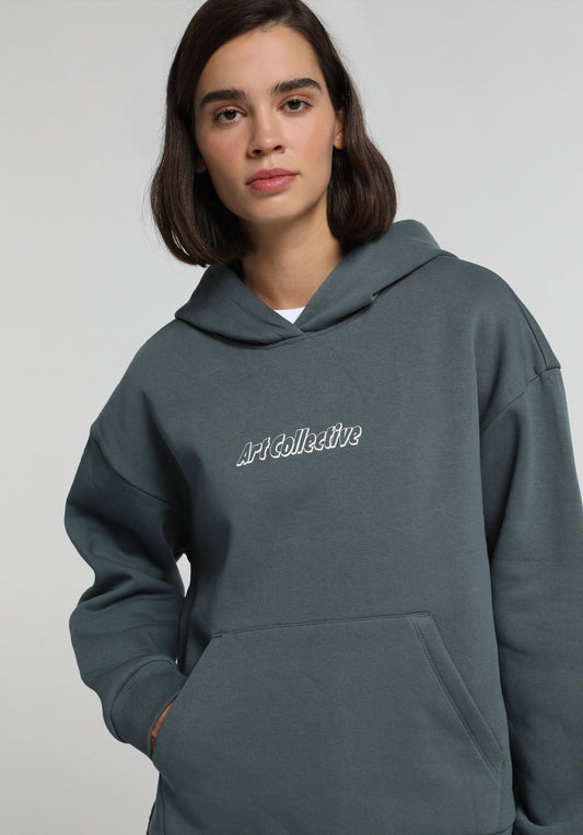 Oversize Fit Kapüşonlu Baskılı Kadın Mavi Sweatshirt