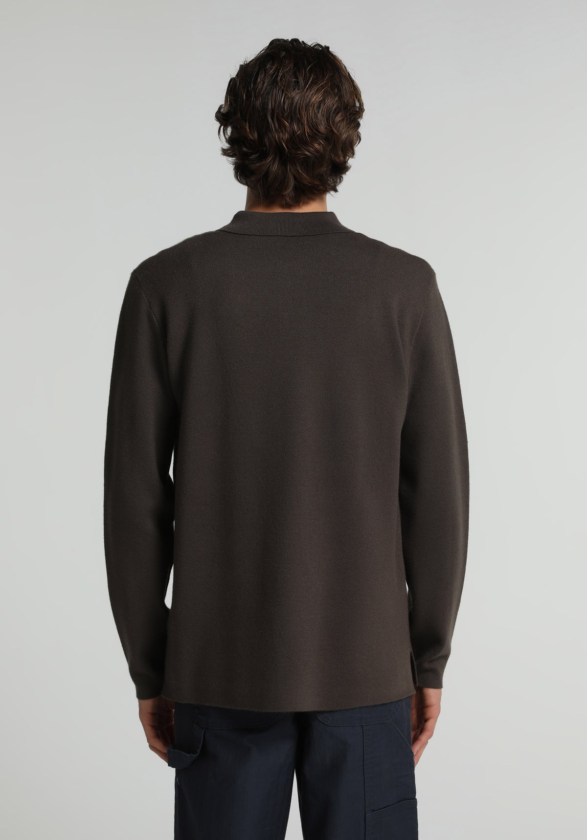 Regular Fit Polo Yaka Jakarlı Erkek Kahverengi Kazak