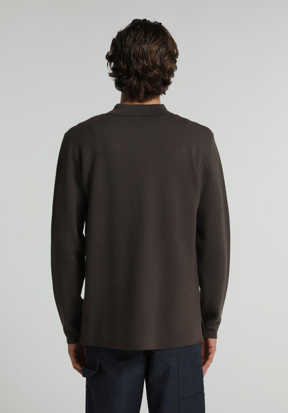Regular Fit Polo Yaka Jakarlı Erkek Kahverengi Kazak