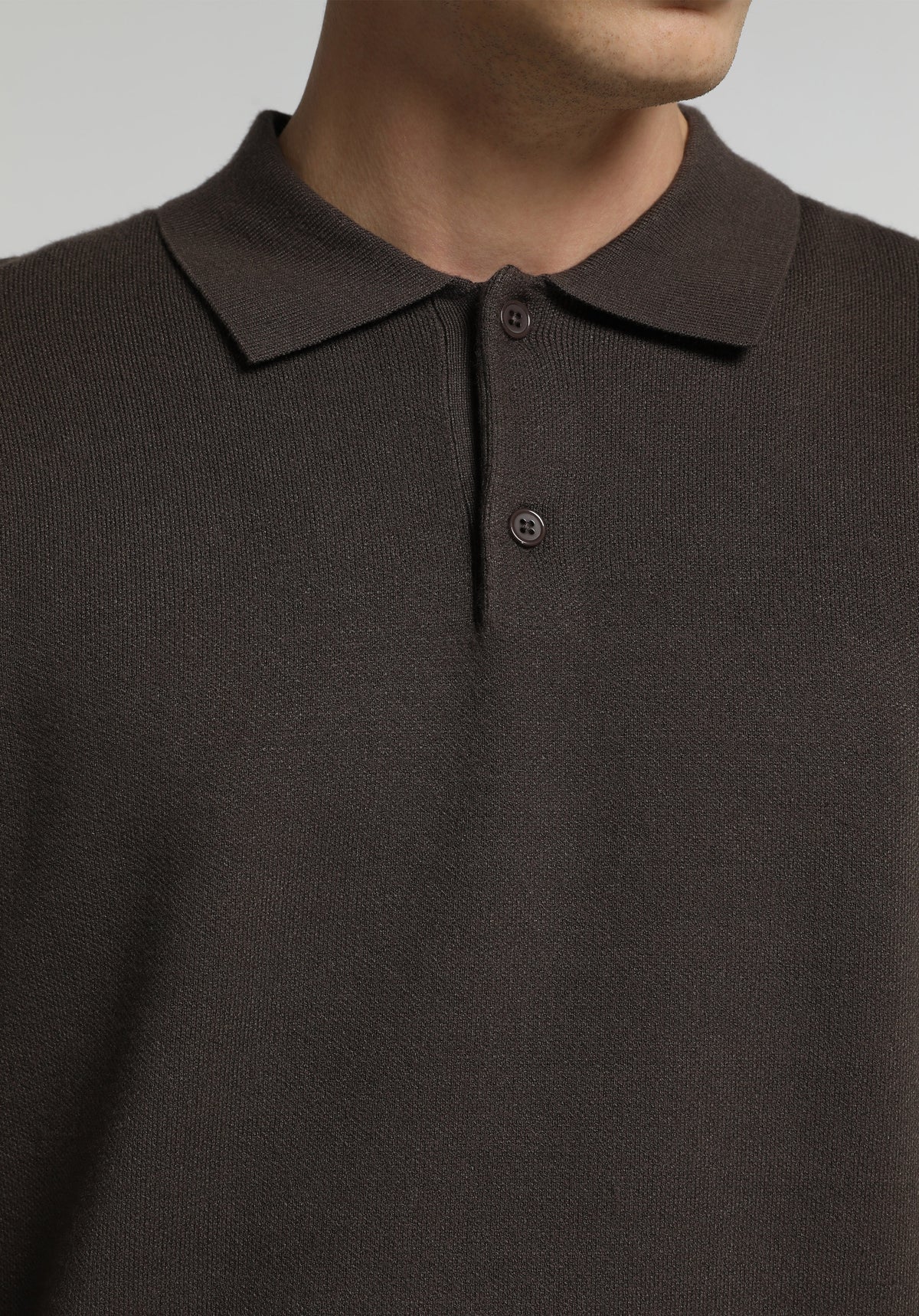 Regular Fit Polo Yaka Jakarlı Erkek Kahverengi Kazak