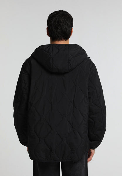 Oversize Fit Kapüşonlu Fermuarlı Astarlı Erkek Siyah Mont