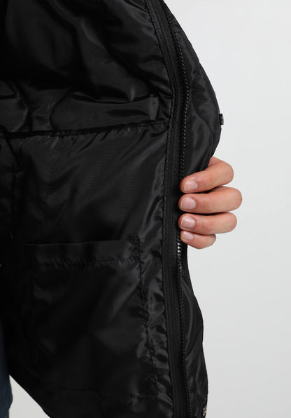 Oversize Fit Kapüşonlu Fermuarlı Astarlı Erkek Siyah Mont