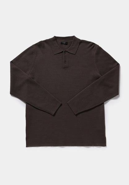 Regular Fit Polo Yaka Jakarlı Erkek Kahverengi Kazak