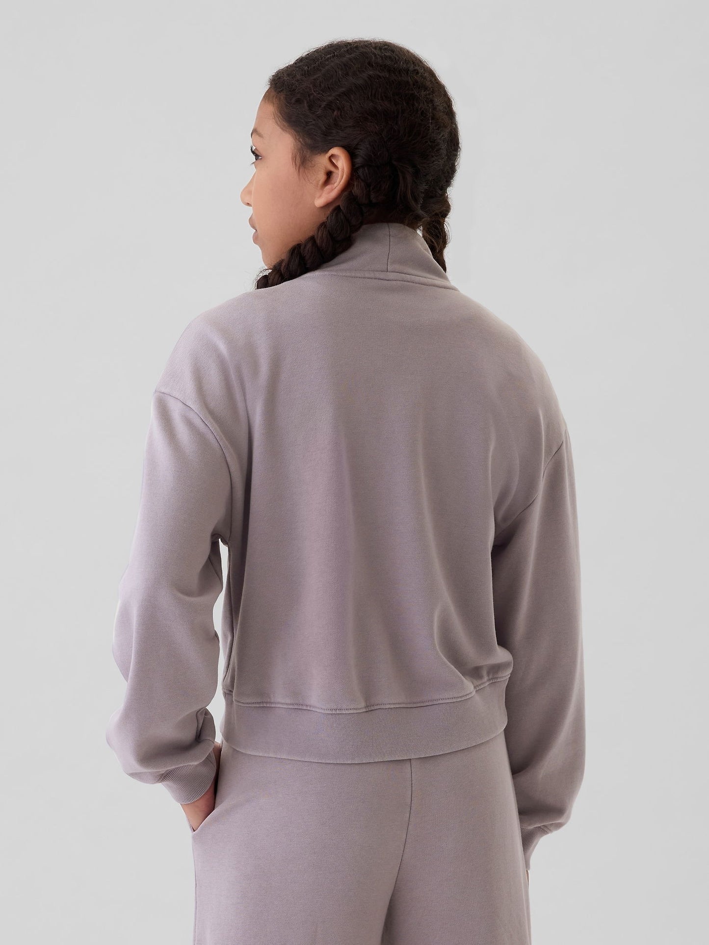 Lila Vintage Soft Yarım Fermuarlı Crop Pullover Sweatshirt
